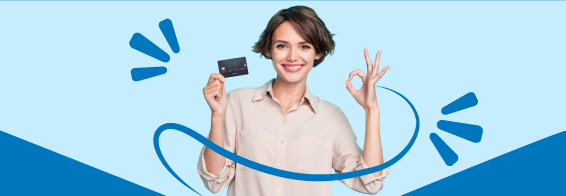 smiling girl holding a credit card